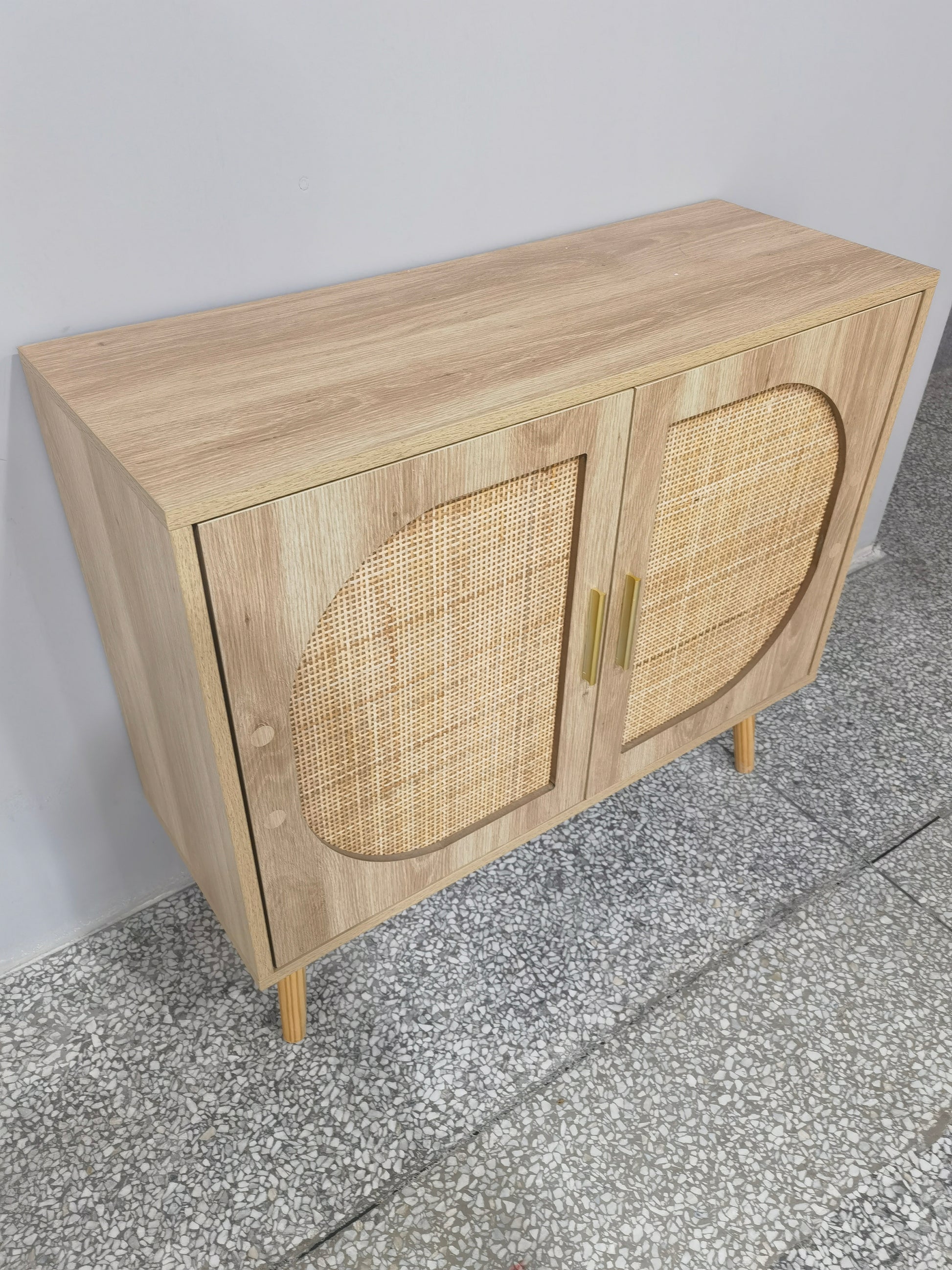 Buffet Cabinet With Storage, Accent Bathroom Floor Cabinet,With Two Doors And 4 Compartments Forstorage,Cabinet With Solid Wood Feet,Sideboard Cabinet For Hallway, Entry, Living Room, Natural Color Natural Particle Board