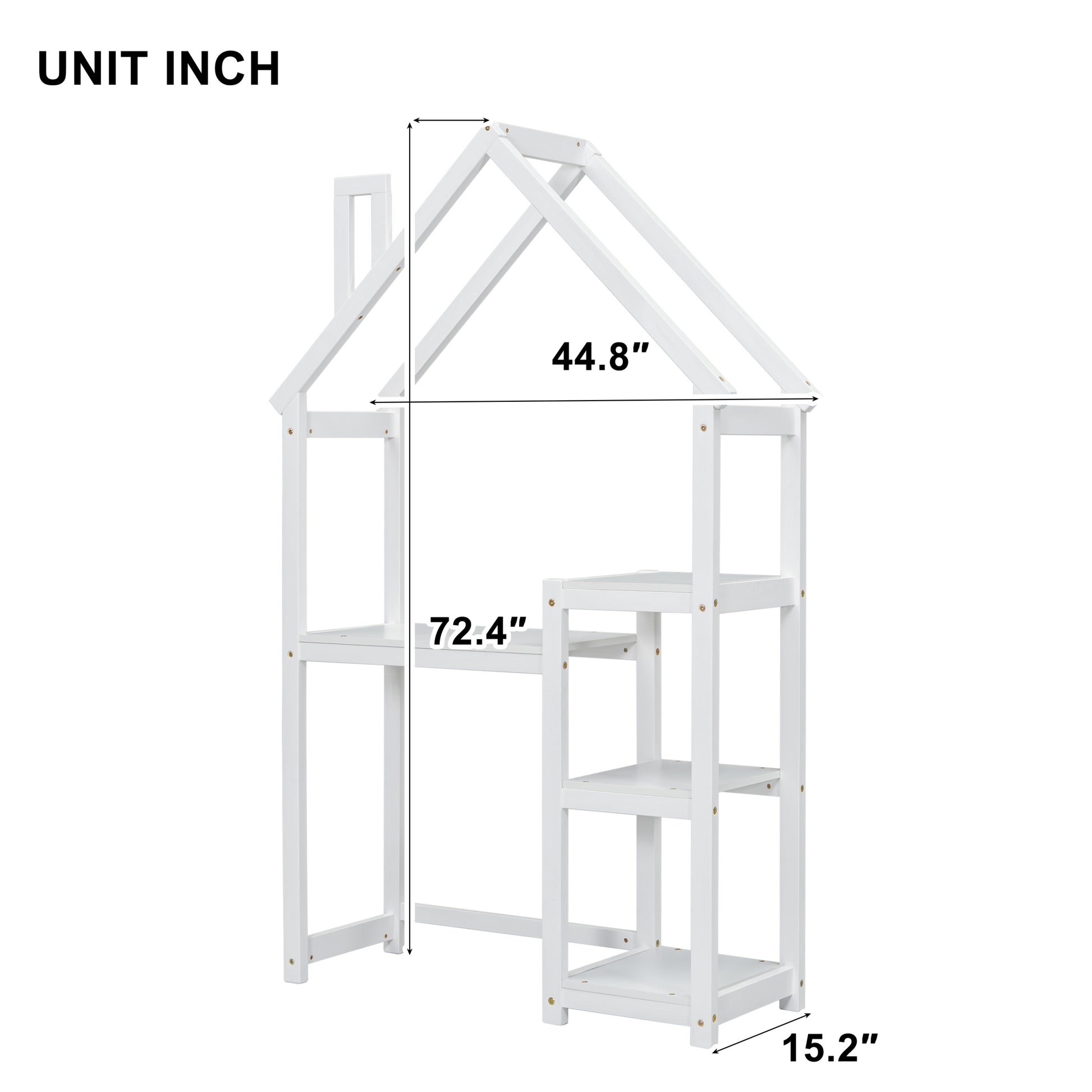 House Shaped Wooden Writing Desk,Kids Study Table,Bookshelf & Toy Storage,White Twin White American Design Pine