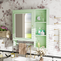 Wall Mounted Bathroom Storage Cabinet, Medicine Cabinets With Large Mirror Door, Adjustable Shelves And Three Open Storage Levels Not Include Bathroom Vanity Green 1 5 Mirror Included Bathroom Wall Mounted Mdf Glass Painted