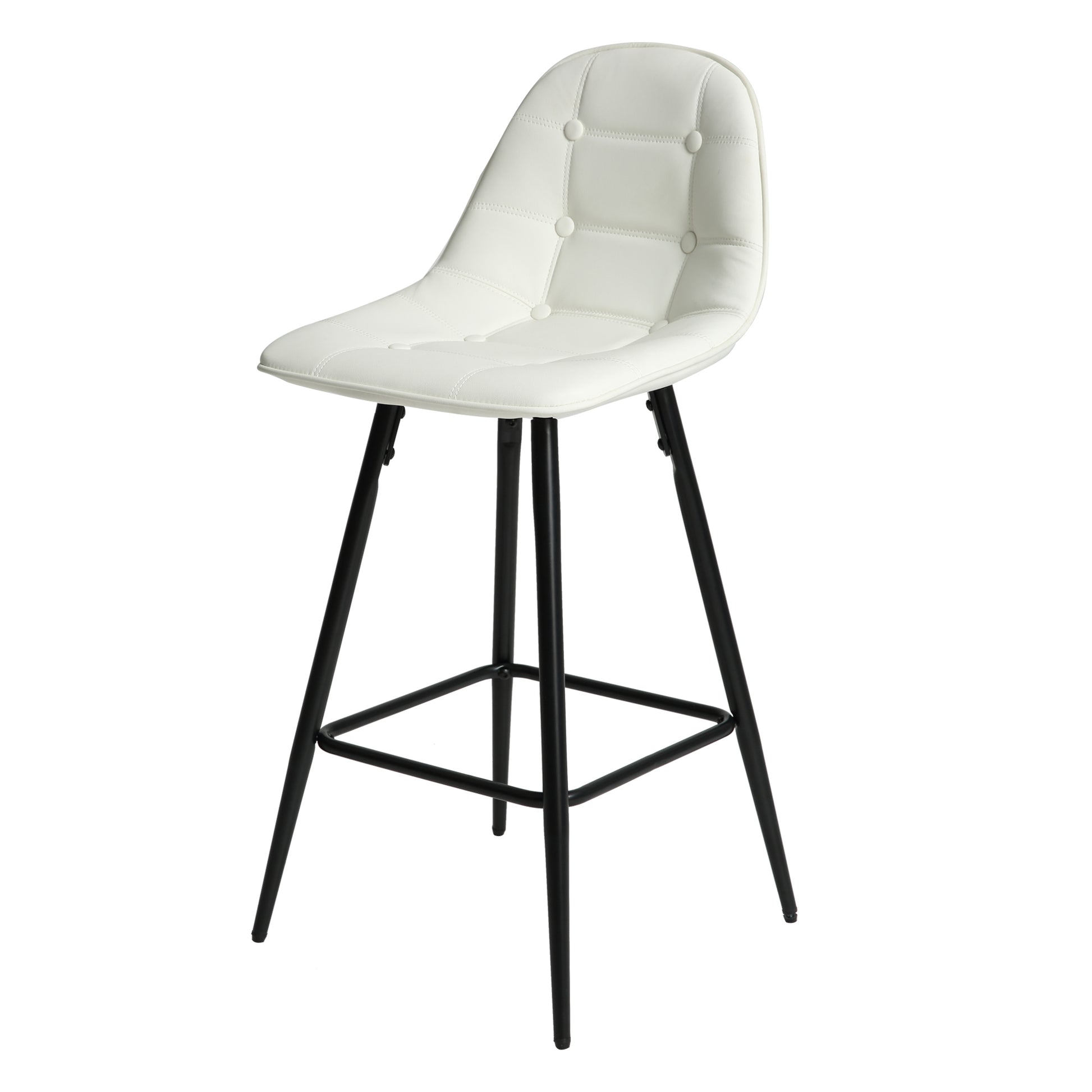 Counter Stools,Set Of 2 Bar Stools With Back And Footrest, Modern Metal Counter Height Barstools For Kitchen Home Bar,25.5" Armless Barstool Chairs White Leather