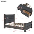 Queen Size Wood Frame Platform Bed With Upholstered Headboard, Footboard And 2 Drawers, Antique Gray Box Spring Not Required Queen Antique Gray Wood Bed Frame Solid Wood Mdf