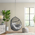 Castaic Hanging Chair With 8Ft Chain Grey Black Pe Rattan Iron