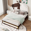 Full Size Upholstered Platform Bed With Bear Shaped Headboard, Led Light Strips, White Brown Box Spring Not Required Full Brown White Wood Bedroom Bed Frame Upholstered