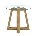 Modern And Practical Round Table. Made Of Clear Tempered Glass Top And Wood Coloured Mdf Material. Suitable For Living Rooms And Bedrooms. Wood Mdf Glass