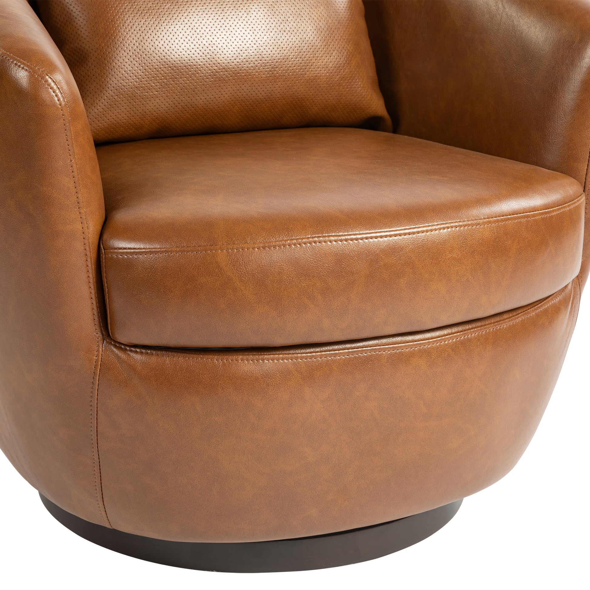 Upholstered Swivel Barrel Armchair With Storage Modern Living Room Side Chair For Bedroom Office Reading Spaces Pu Light Brown Light Brown Upholstered