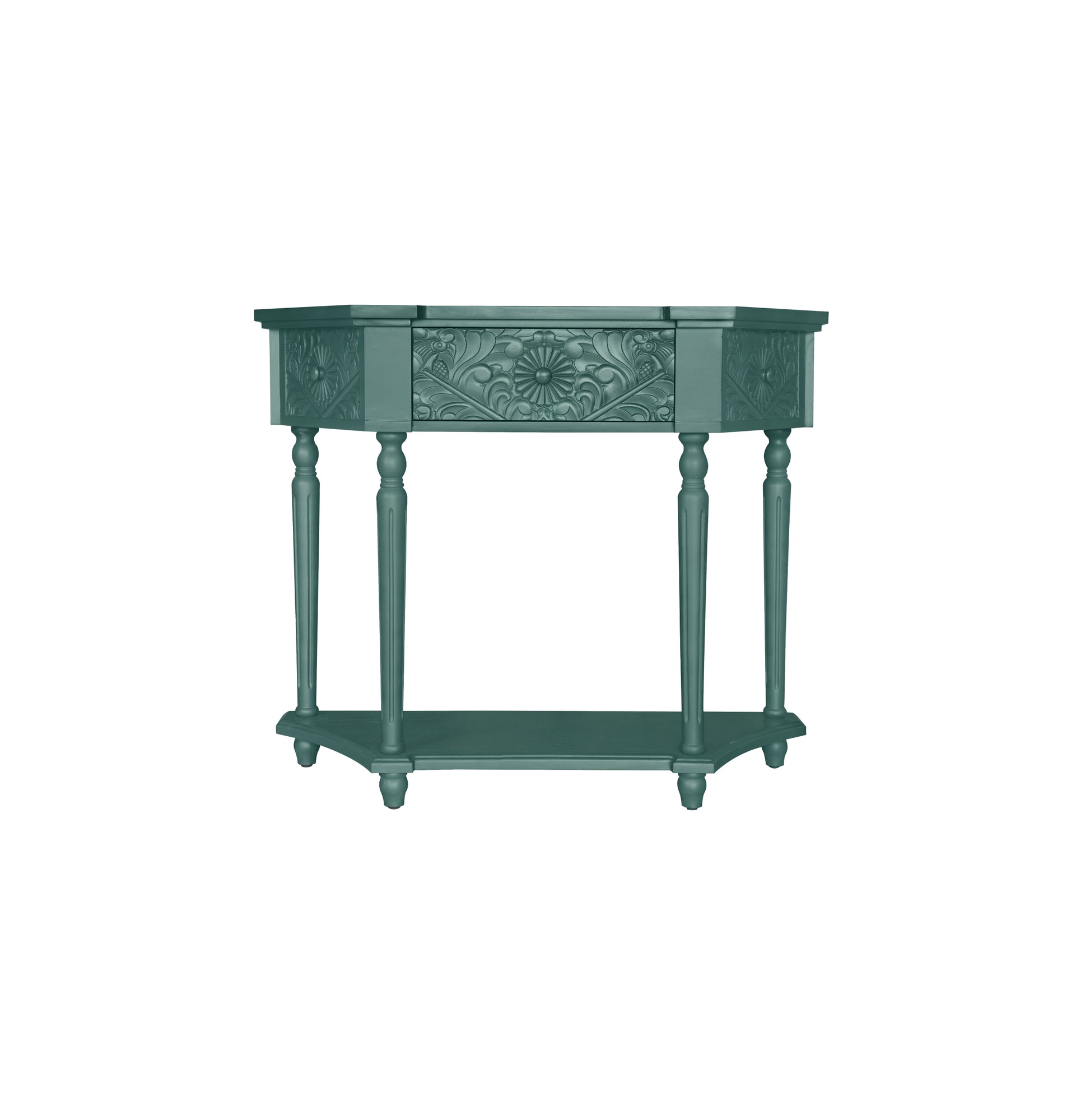 1 Drawer End Table,Side Table,Elegant Carved 1 Drawer End Table For Living Room Bed Room Study Entryway Dark Green American Design Mdf