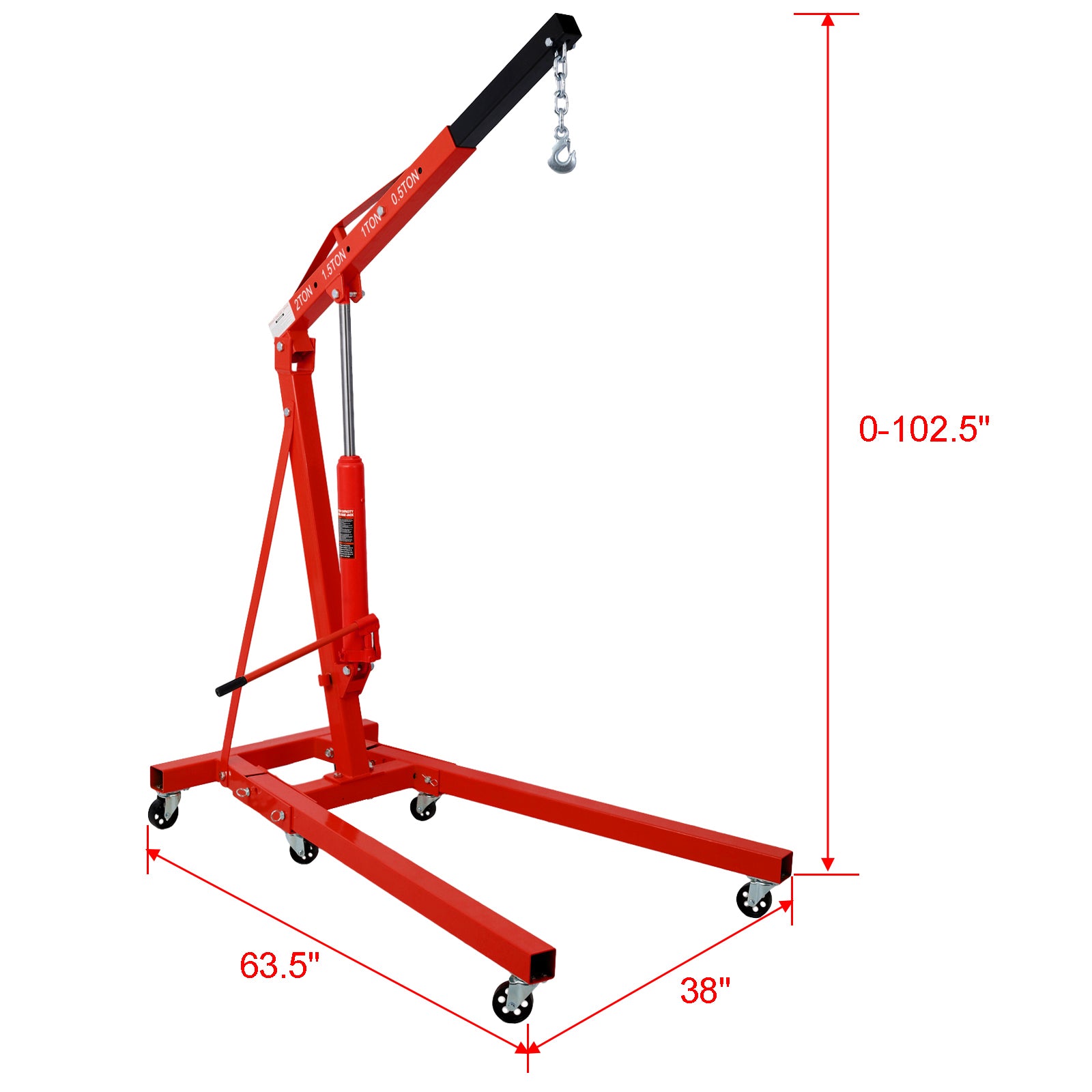 2 Ton Folding Engine Hoist Cherry Picker Shop Crane Hoist Lift, Heavy Duty Steel With 6 Iron Caster Wheels Red Red Steel