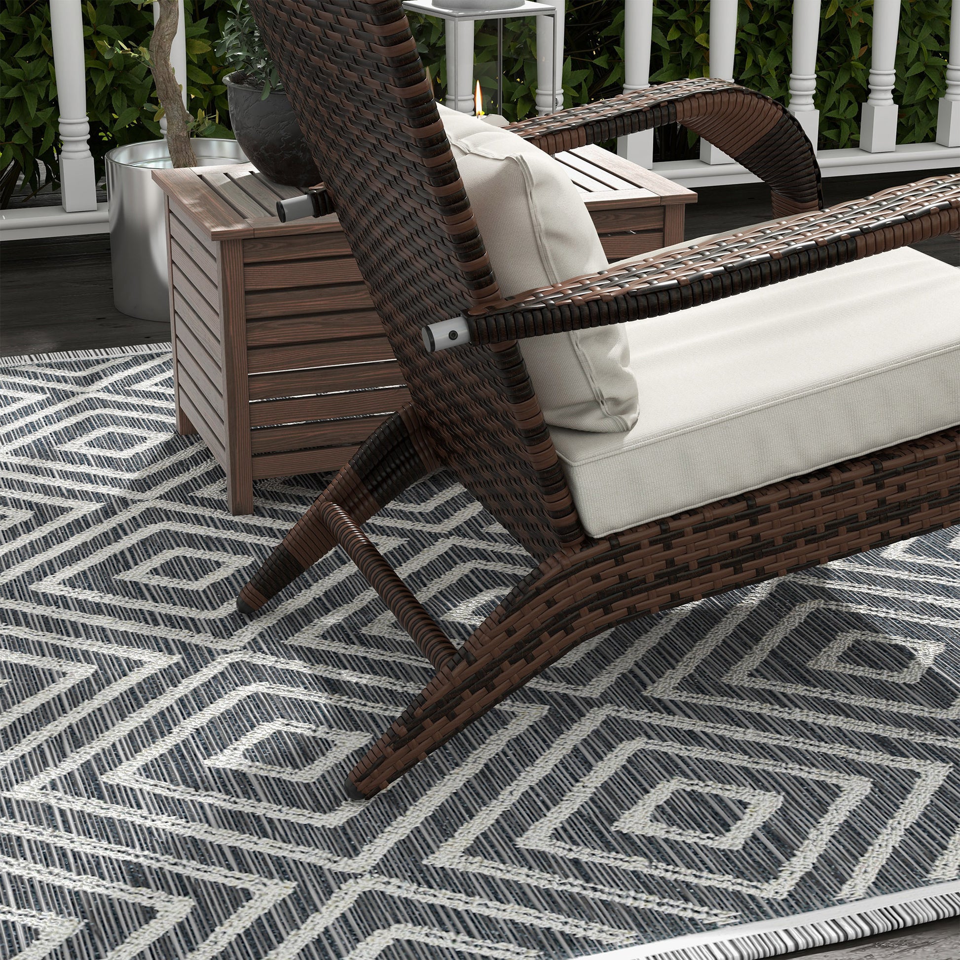 Outsunny Patio Wicker Adirondack Chair With Ottoman, Outdoor Fire Pit Chair With Cushions, High Back, Large Seat & Armrests For Deck, Garden & Backyard, Cream White White Steel