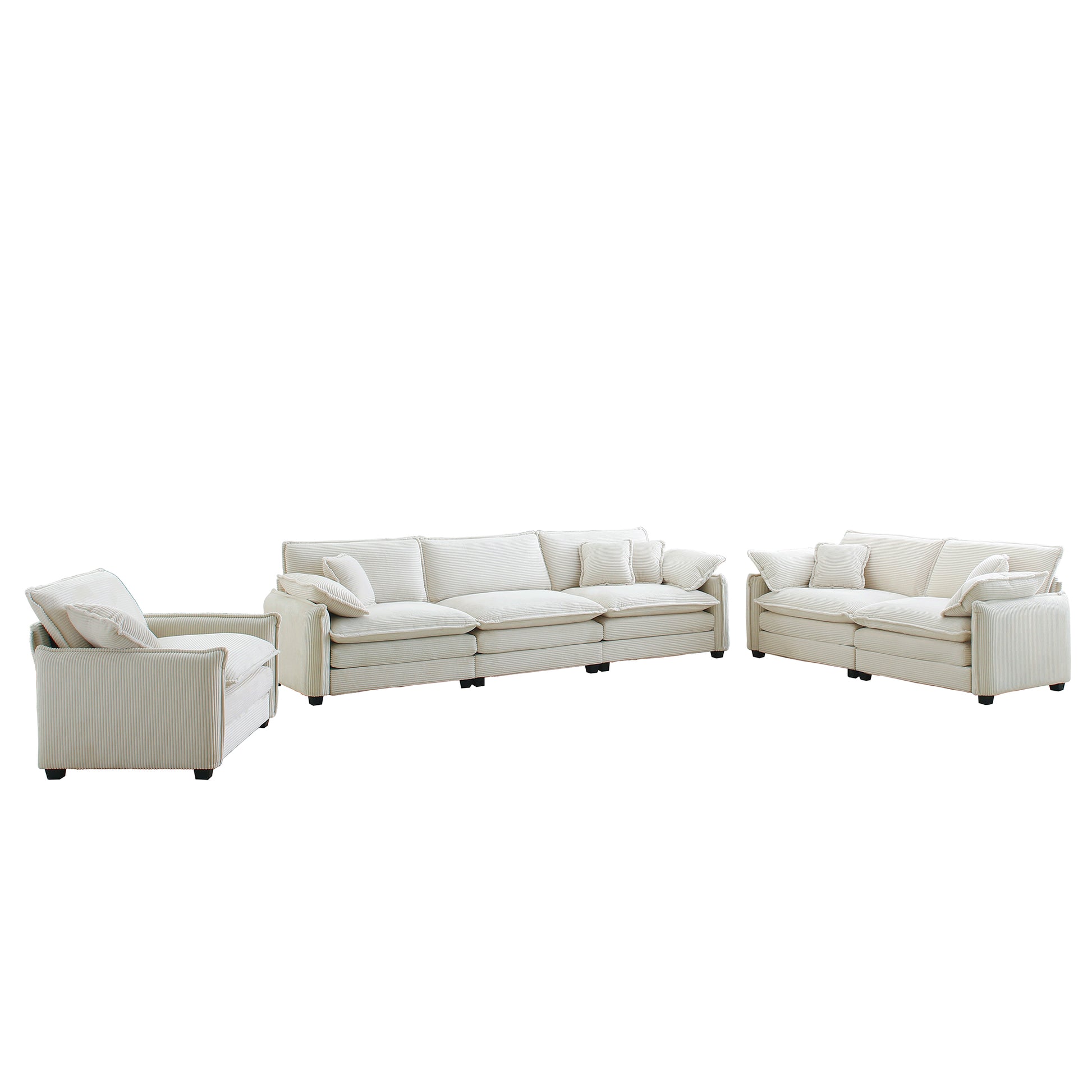 3 Piece Comfortable Oversized Sectional Sofa, One Single Sofa And One 2 Seater Sofa And One 3 Seater Sofabeige Corduroy Deep Seat Sofa Beige Corduroy 6 Seat