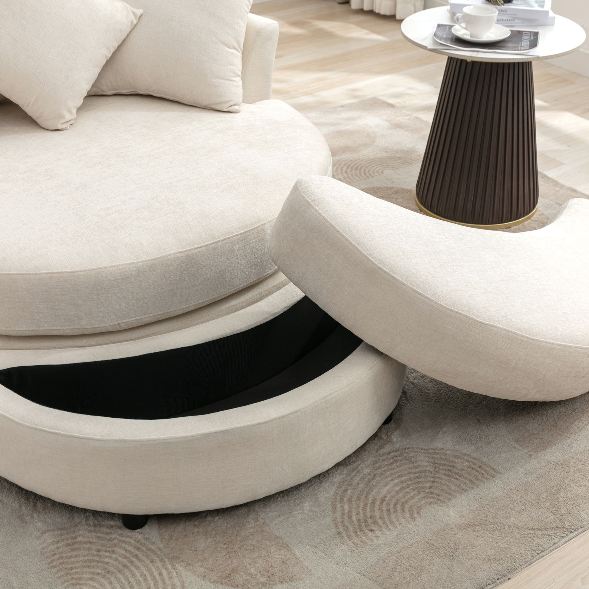 Orisfur. 360 Swivel Accent Barrel Chair With Storage Ottoman & 4 Pillows, Modern Chenille Leisure Chair Round Accent For Living Room, Cream Cream Foam Chenille