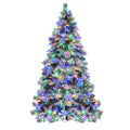 7.5Ft Pre Lit Spruce Snow Flocked Christmas Tree With Pine Cones, Artificial Xmas Tree With 745 Branch Tips,Mixed Pe & Pvc Branches, 450 Multi Color Led Lights, 11 Flashing Modes, Holiday Decor White Green Polyethylene,Pvc