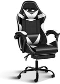 Gaming Chair, Computer Chair With Footrest, Height Adjustable & 90 135 Tilt Function, Swivel Recliner Ergonomic Racing Style Video Game Chair With Lumbar Support Black White White Black Leather