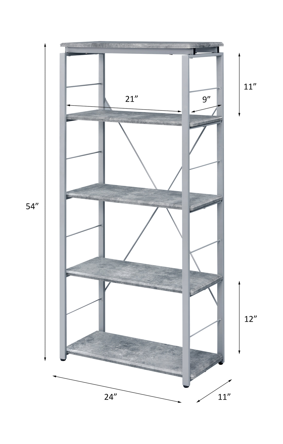Jurgen Faux Concrete & Silver Finish Bookshelf Gray,Silver Metal,Synthetic Wood