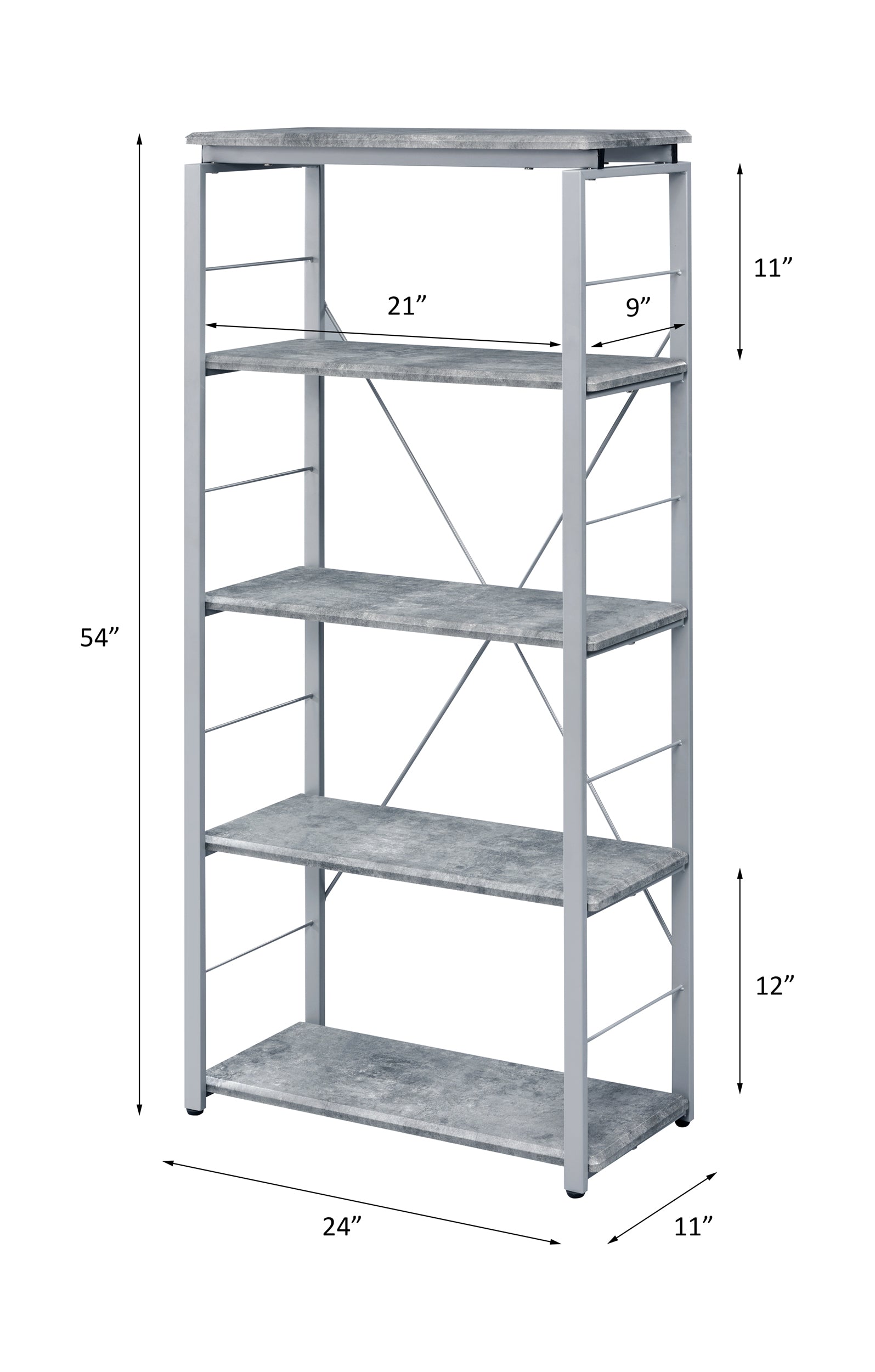 Jurgen Faux Concrete & Silver Finish Bookshelf Gray,Silver Metal,Synthetic Wood