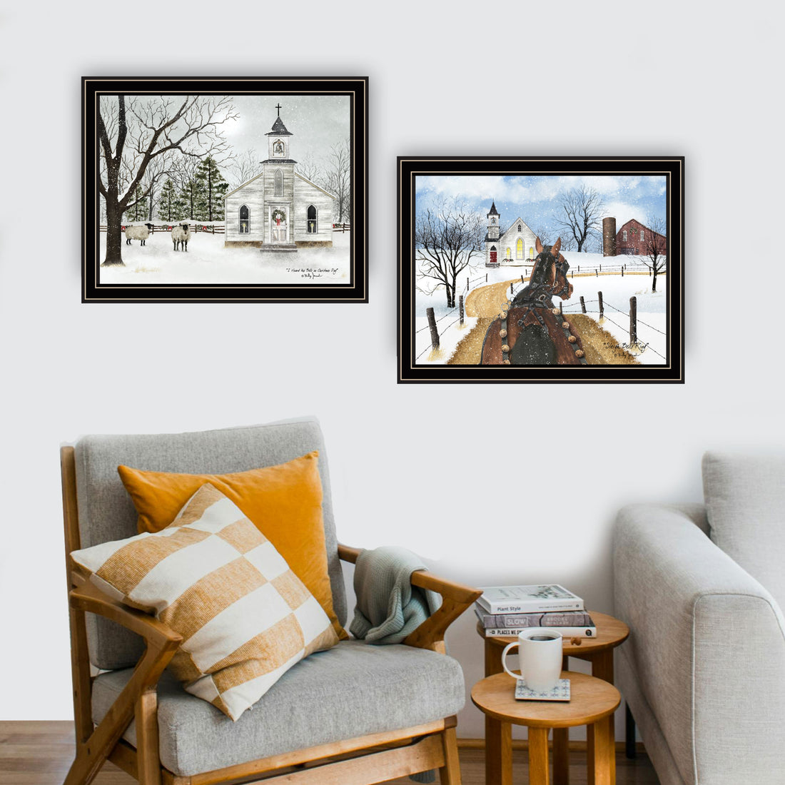 2 Piece Vignette Sleigh Bells Ring Black Framed Wall Art For Living Room, Bedroom Wall Art Print For Home Decor By Billy Jacobs Multi Wood Paper