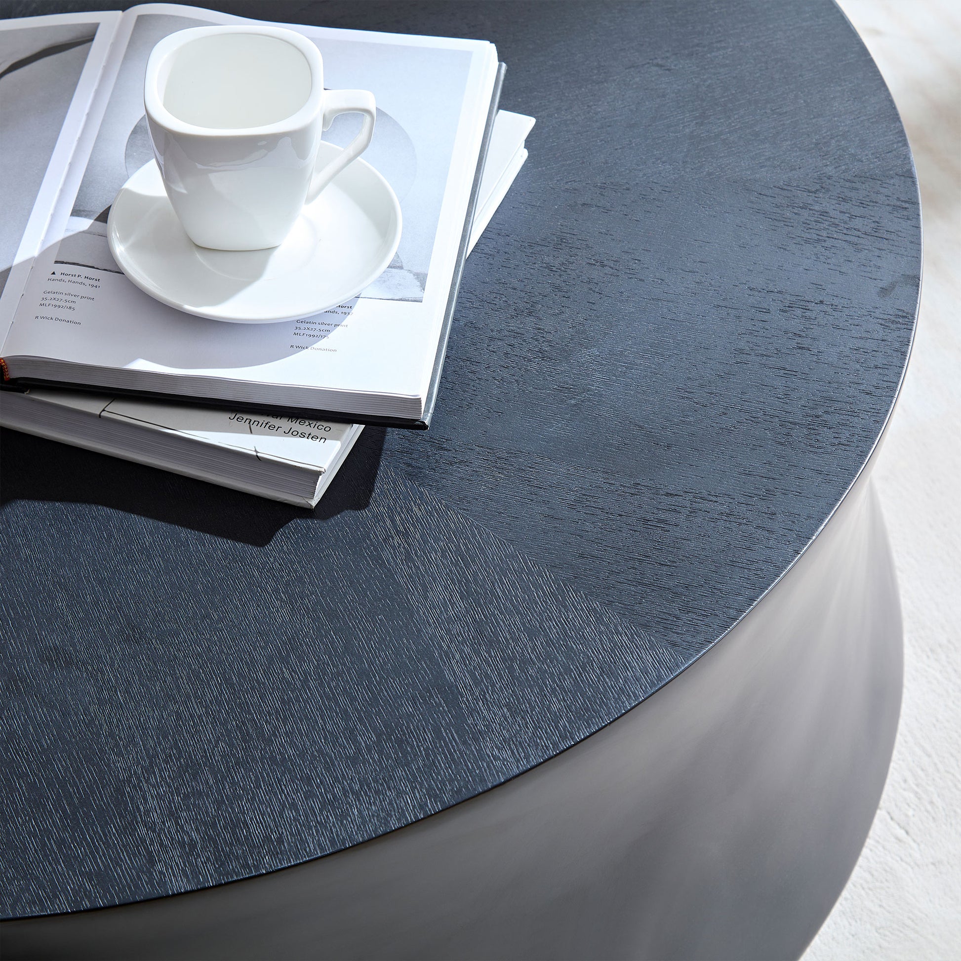 35.43''Fiberglass Round Center Coffee Table For Living Room Vintage Table,Matte Black Table Front Of The Sofa,Modern Handcraft Drum Coffee Table For Office,Apartment,No Need Assembly Black