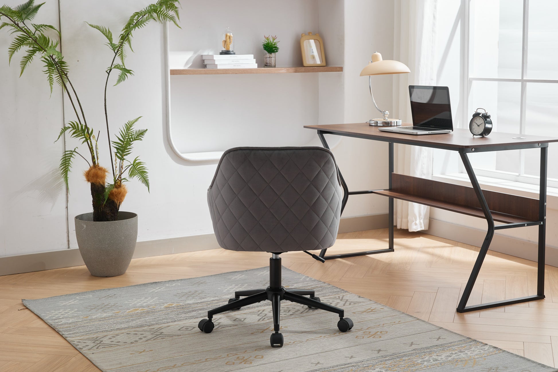 Velvet Office Desk Chair, Modern Home Desk Chair With Wheelsvanity Chairs For Living Room, Bedroom,Study Room Grey Black Foam Polyester Blend
