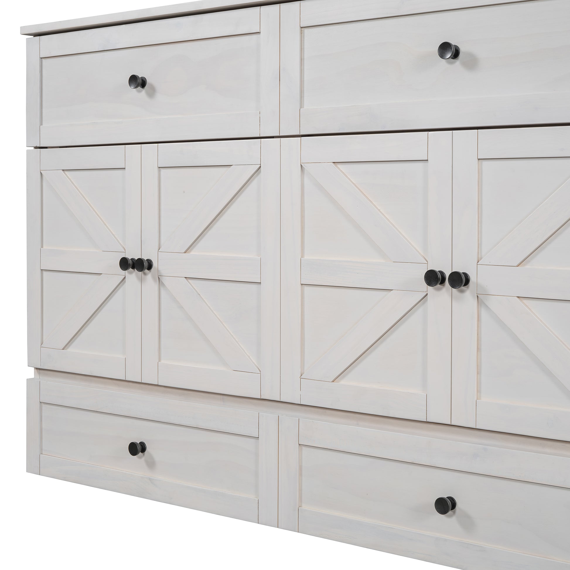 Queen Size Murphy Bed With Large Drawers & Usb Ports,Brushed White Queen White Plywood