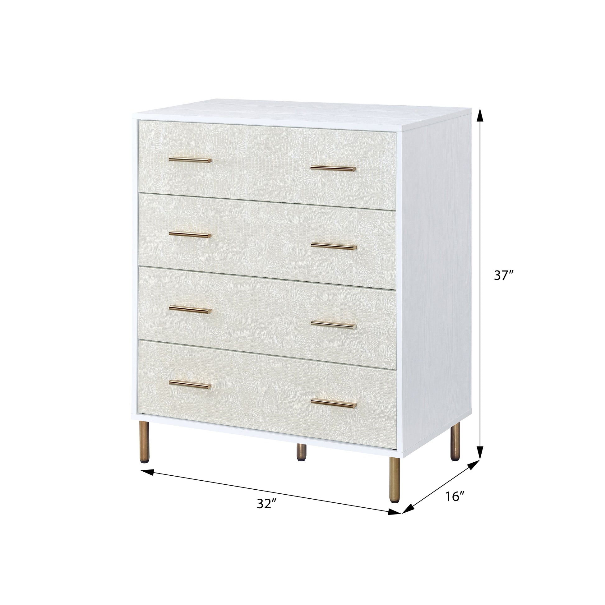 White And Champagne 4 Drawer Chest White Gold Bedroom Wood Metal