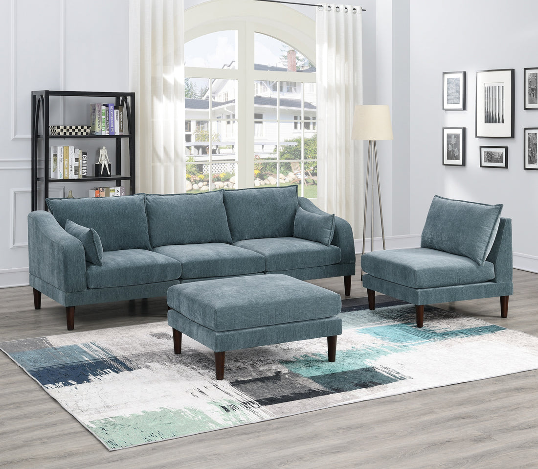Beautiful 5Pcs Modular Sectional Set 2X One Arm Chairs 2X Armless Chair 1X Ottoman Living Room Furniture Mineral Color Morgan Fabric Grayish Primary Living Space Cushion Back