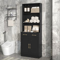 Bathroom Storage Cabinet, Cabinet With Two Doors And Drawers, Adjustable Shelf, Three Layer Open Shelf, Mdf Board, Black Black Mdf