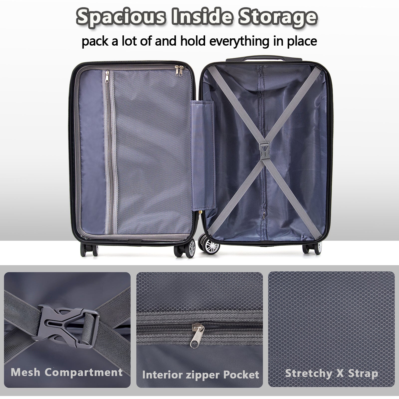 Abs Hard Shell 3 Piece Luggage Set 20 24 28 With 360 Rotating Wheel And Tsa Lock Men And Women Ideal For Business Trips And Family Getaways Dark Blue Abs