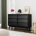 6 Drawer Double Dresser Features Vintage Style And Bevel Design Black Mdf