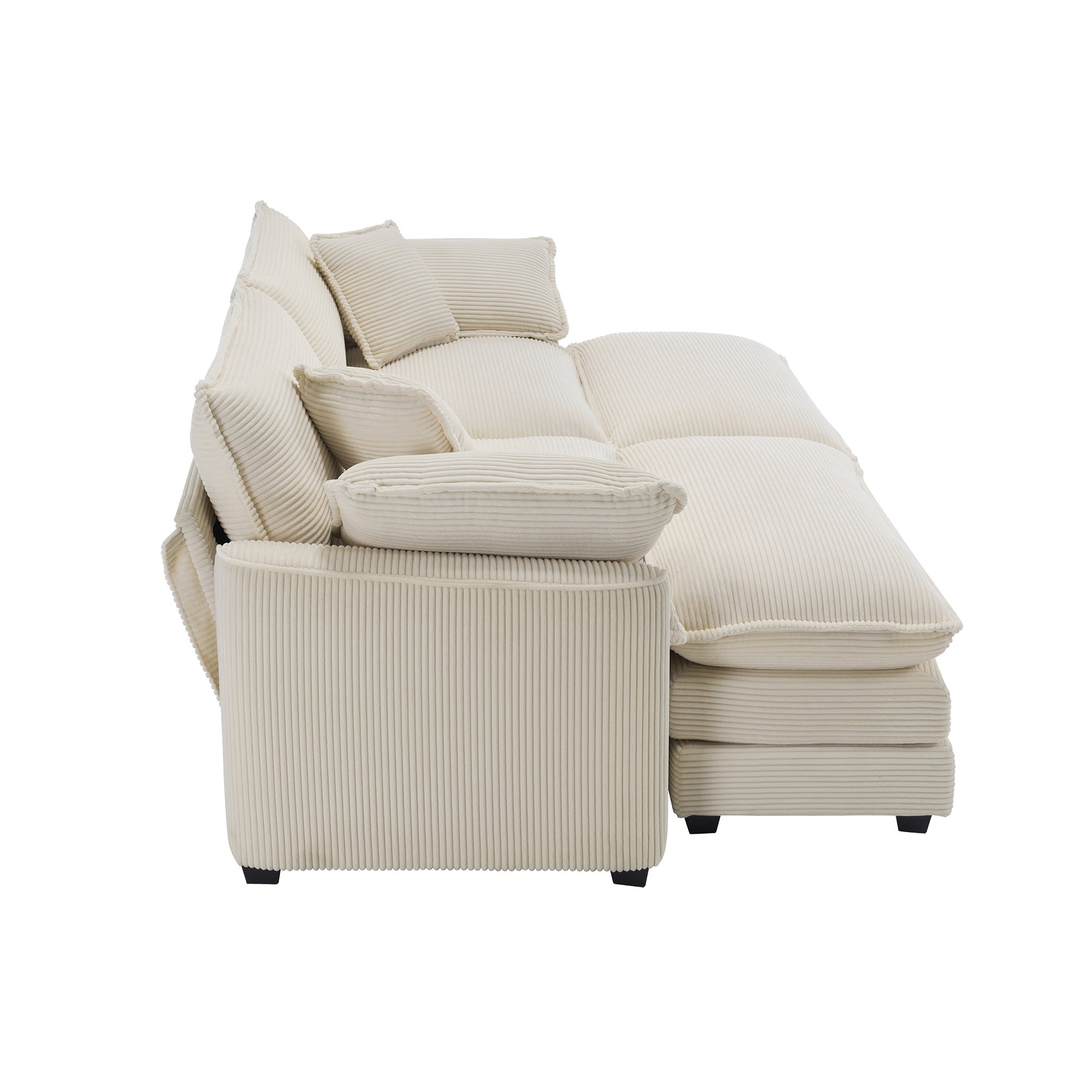 Corduroy Two Seater Sofa With 2 Footrest, 2 Seater Sofa With Ottoman To Work As Sofa Bed For Small Living Spaces, Light Beige Corduroy Sofa Beige Corduroy 2 Seat