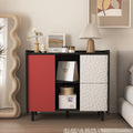 Sideboard Buffet Cabinet, Black Storage Cabinet With Red Doors2 Drawers With Unique Panel Styling And 2 Open Storage Compartment, Modern Coffee Bar Cabinet Accent Cabinet For Kitchen, Dining Room Black Red Mdf