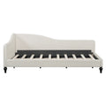 Twin Size L Shaped Linen Daybed, With Solid Wood Legs, Beige Old Sku: Sf000145Aaa Twin Beige Linen Mdf