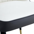Table And Chair Set.Modern Rectangular Dining Table With Black Textured Stickers Glass Tabletop And Gold Plated Metal Legs.Paried With 4 Comfortable Chairs With Pu Seats And Black Metal Legs. Black Gold,White,White Gray Seats 4 Glass Metal