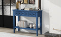 Entryway Table With 2 Drawers, Rustic Console Table With Open Shelf And Rubber Wood Legs For Entryways, Living Rooms, And Hallways Navy Navy Mdf,Rubber Wood