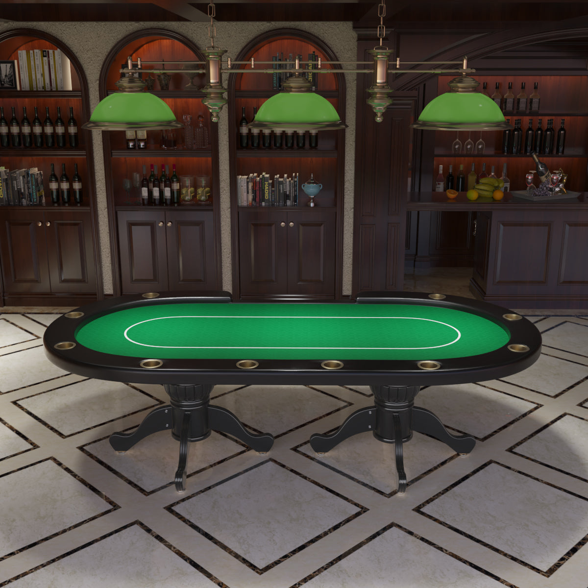 96" Oval Aura Poker Table For 10 Players Texas Holdem Poker Card With Bet Line Felt Surface Jumbo Cup Holders Green Green Primary Living Space Modern Wood