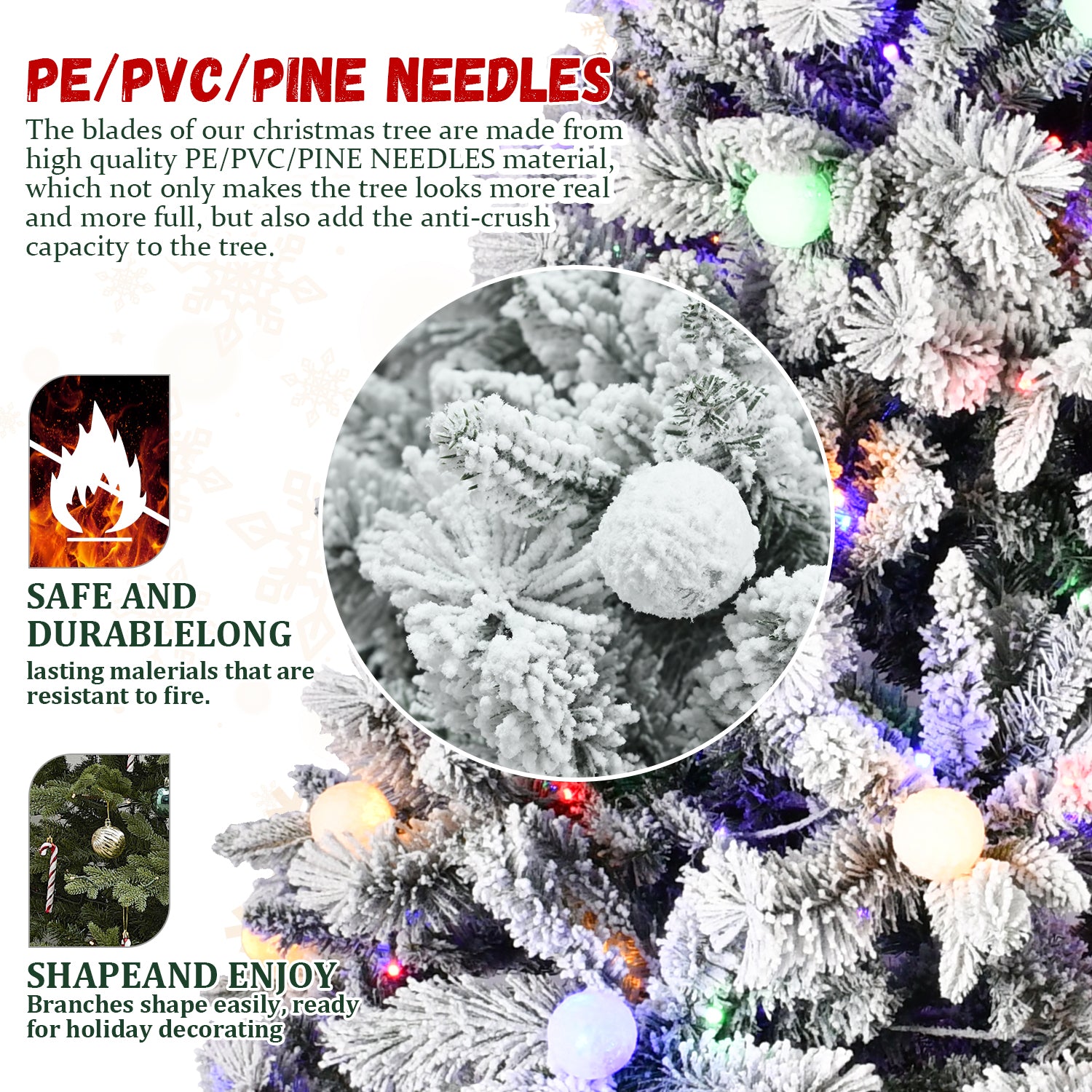 8Ft Pe Pvc Floceked Christmas Tree With Easy Power & Memory Wire Technology, 470 Dual Color Leds With 10 Function, G45 Bulbs, And 1793 Tipsinnovative Holiday Experience Green,White Polyethylene