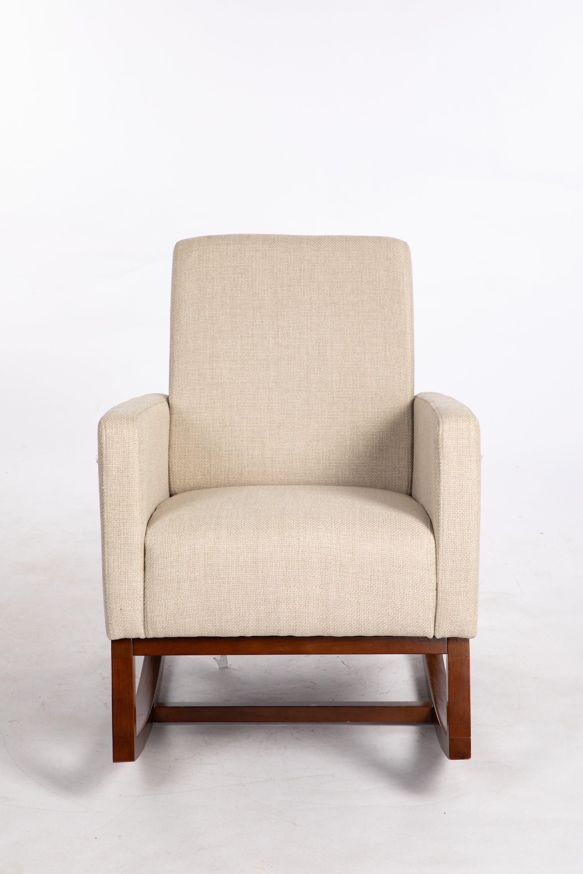 Mid Century Modern Accent Chair With Wood Frame, Upholstered Living Room Chairs With Waist Cushion, Reading Armchair For Bedroom Sunroom Grey White Linen