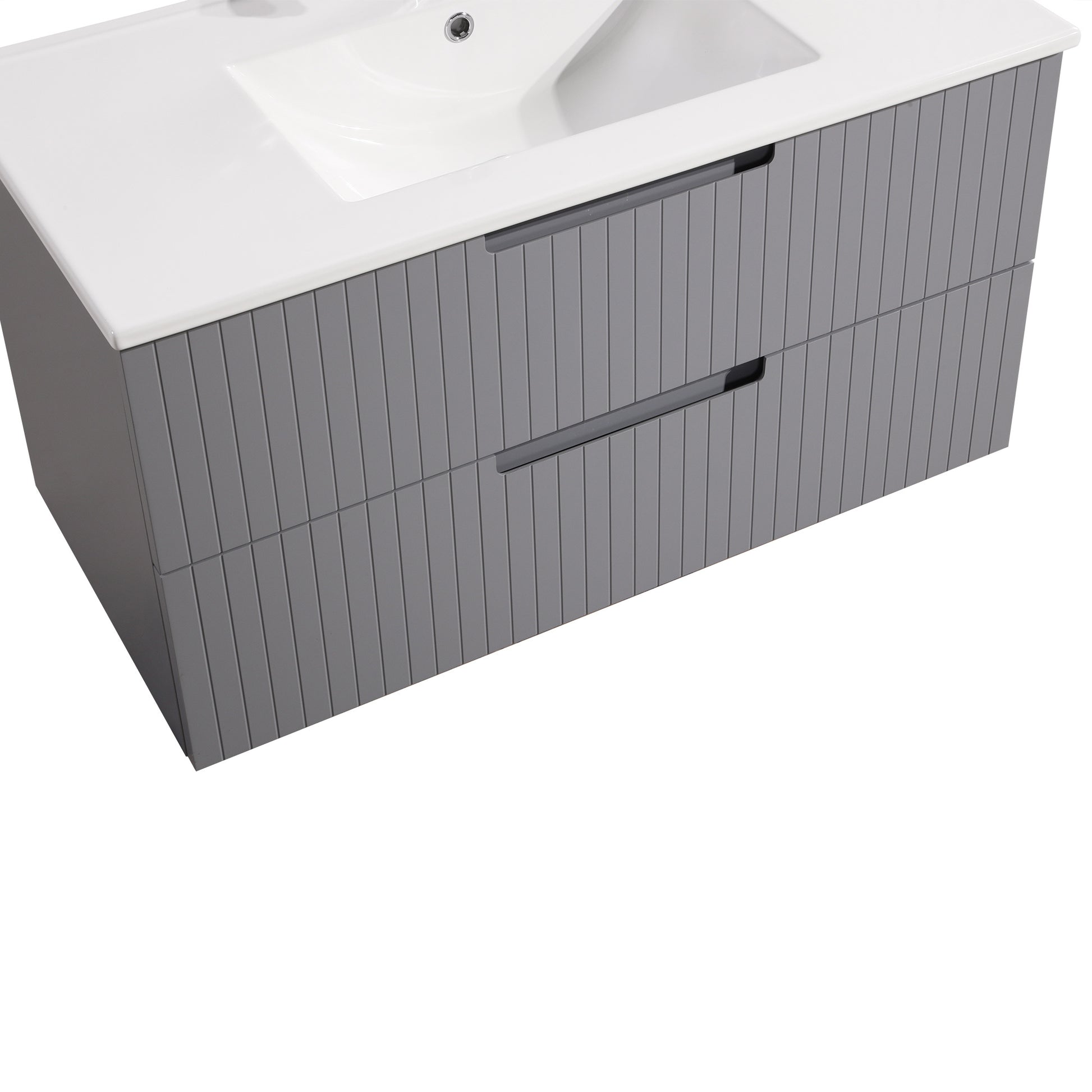 36 Inch Floating Bathroom Vanity With Ceramic Sink Set, Modern Bath Storage Cabinet Vanity With Drawers Wall Mounted Combo For Bathroom, Gray Grey Mdf