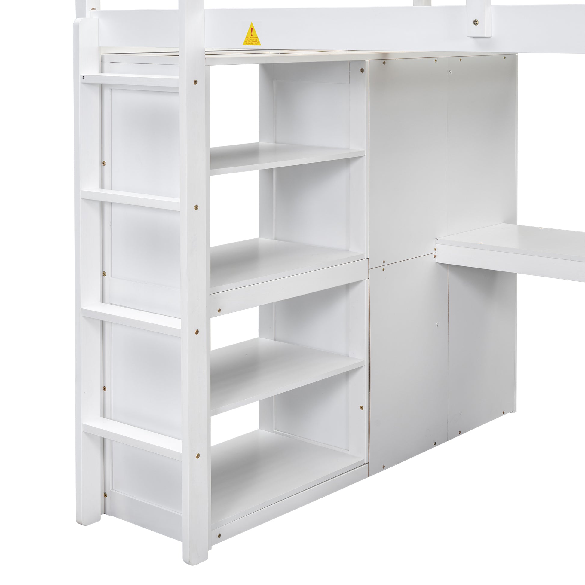 Wood Full Size Loft Bed With Built In Wardrobe, Desk, Storage Shelves And Drawers, White Box Spring Not Required Full White Wood Bedroom Solid Wood Mdf