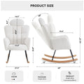 055 Teddy Fabric Upholstered Nursery Rocking Glider Chair Mid Century Modern Accent Arm Chair Padded Seat With High Backrest And Pillows For Living Room Bedroom Offices Ivory Teddy Headrest Solid