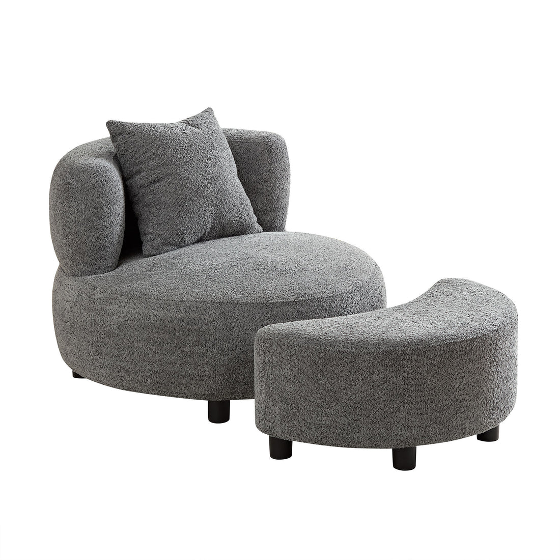 Modern Chair, Single Teddy Fabric Sofa Chair With Ottoman,Sidetable, Foot Rest Comfy Chair For Living Room Bedroom And Office,Grey Grey Foam Fabric