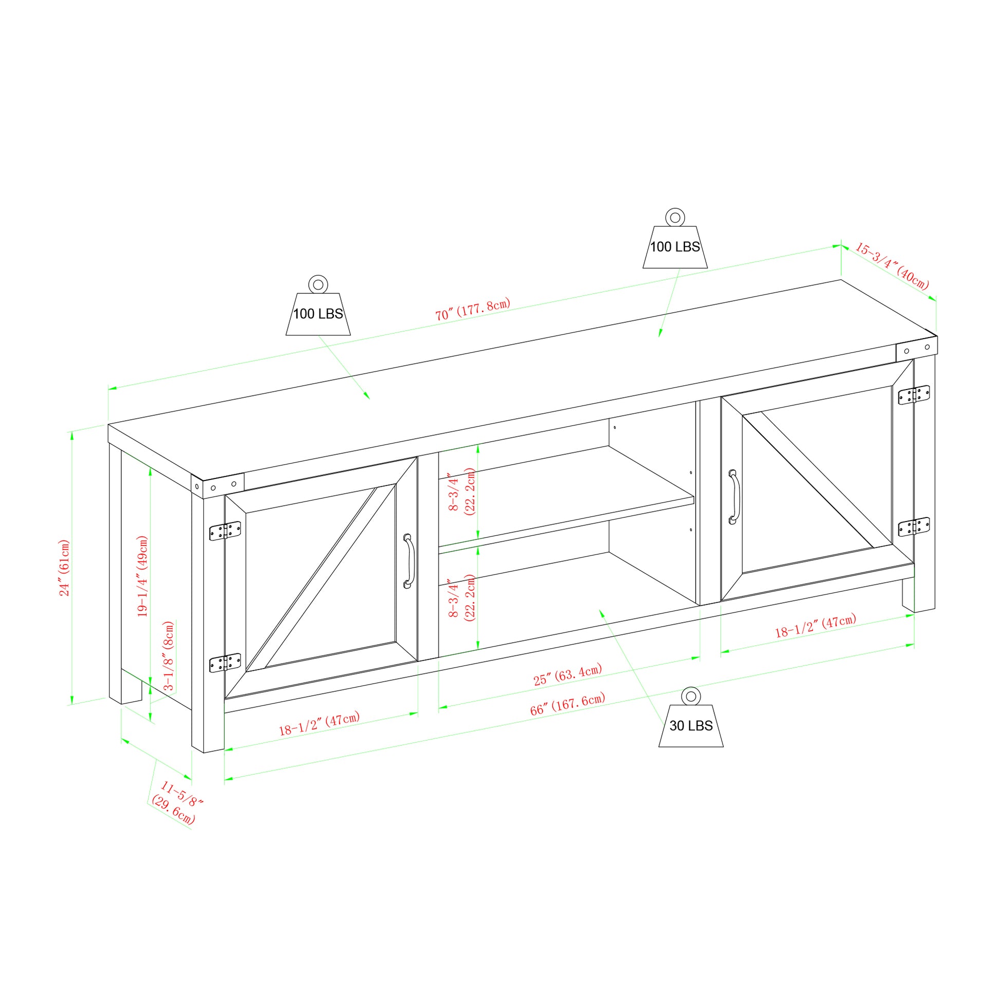Rustic Farmhouse Double Barn Door 70" Tv Stand For 80" Tvs With Center Shelves Stone Grey Stone Gray Mdf