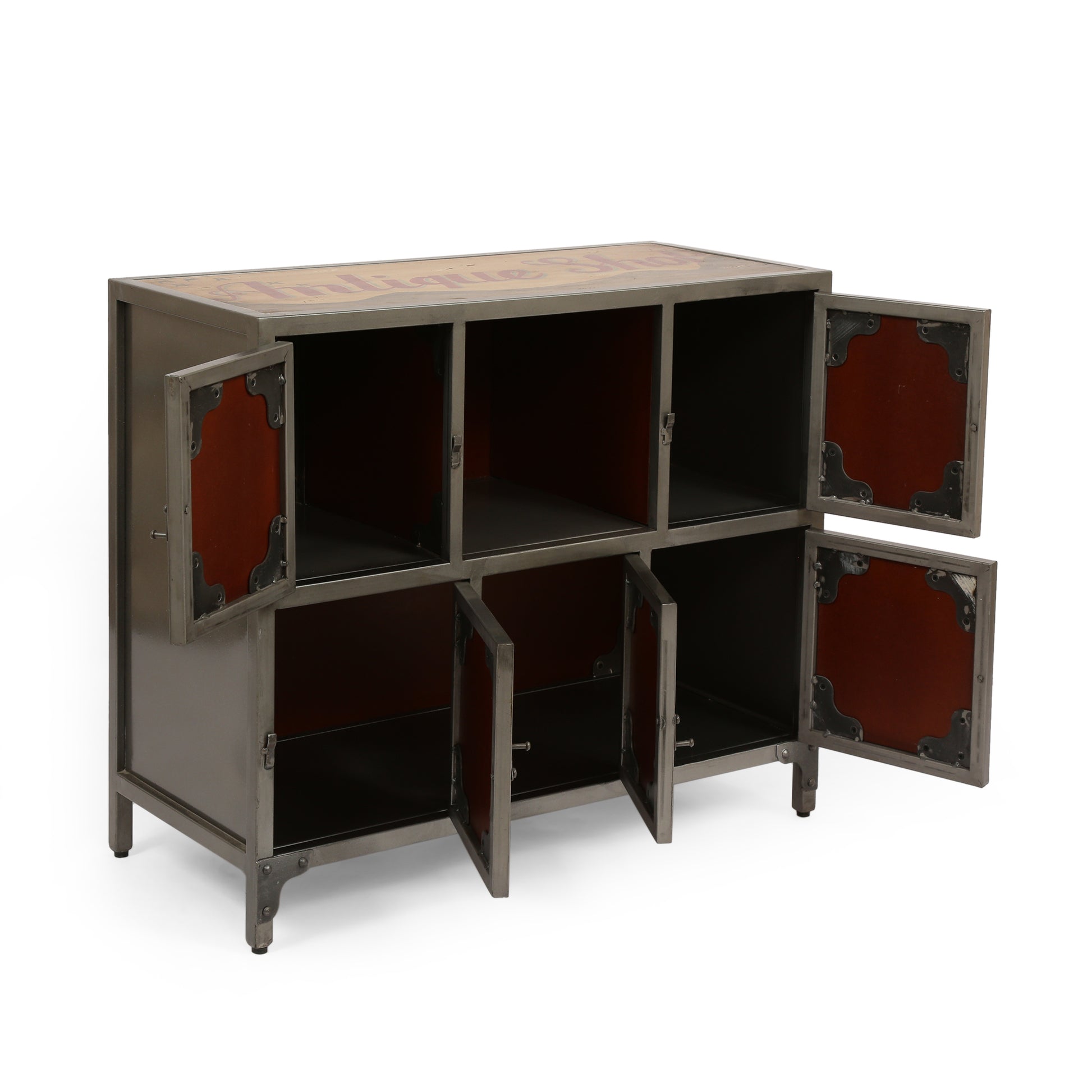 Wooden Iron Cabinet Multicolor Wood