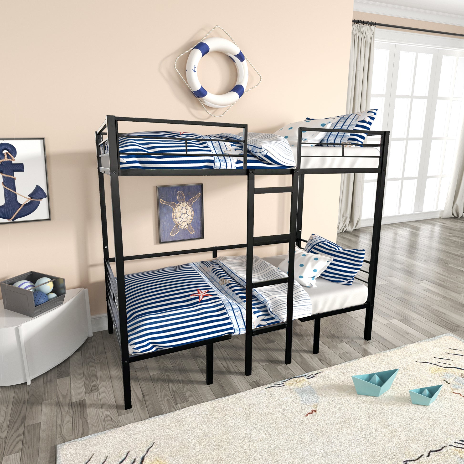 Full Size Loft Bed With Table Set Transformable To Full Over Full Bunk Full Black Steel