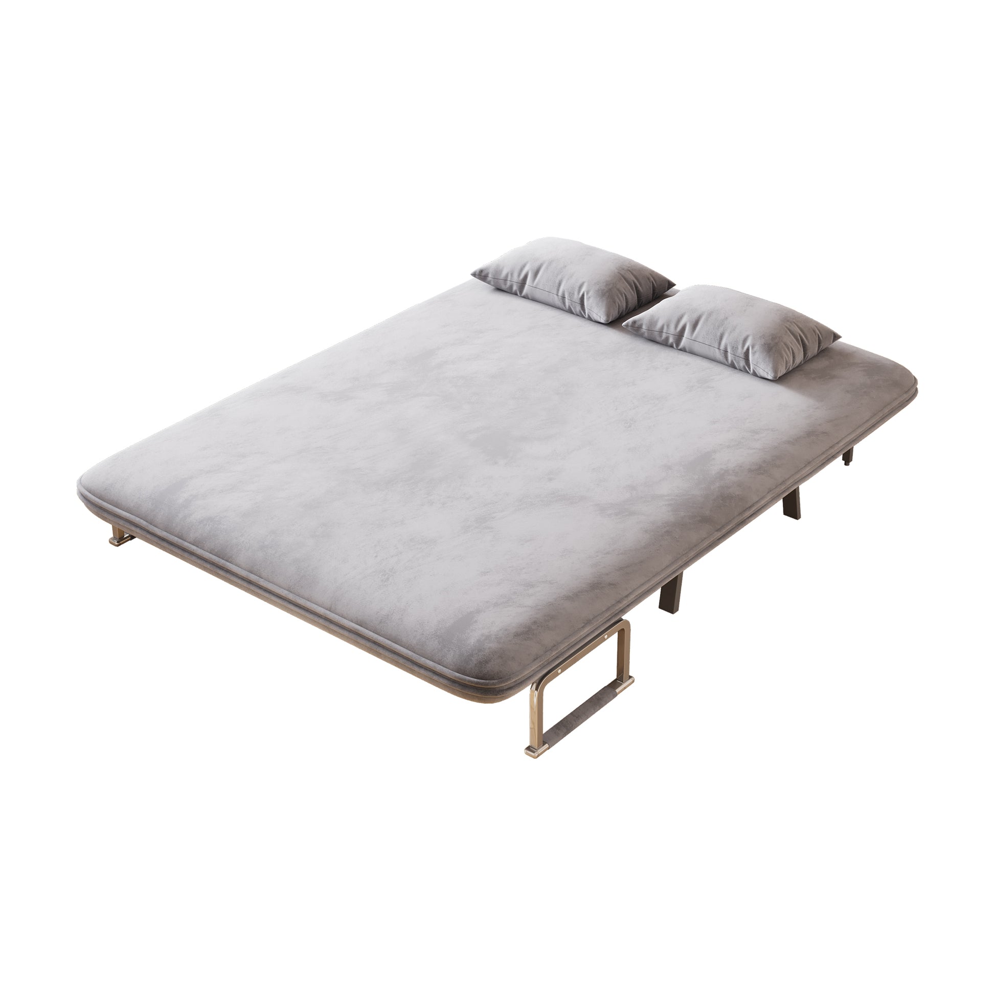 Velvet Light Gray 55 Convertible Chair Bed, Tri Fold Sofa Bed With Adjustable Backrest & Pillow, Leisure Chaise Lounge Couch With Sturdy Steel Frame For Home & Office, Comfortable Sleeper Chair Light Gray Velvet Metal Primary Living Space Medium Firm