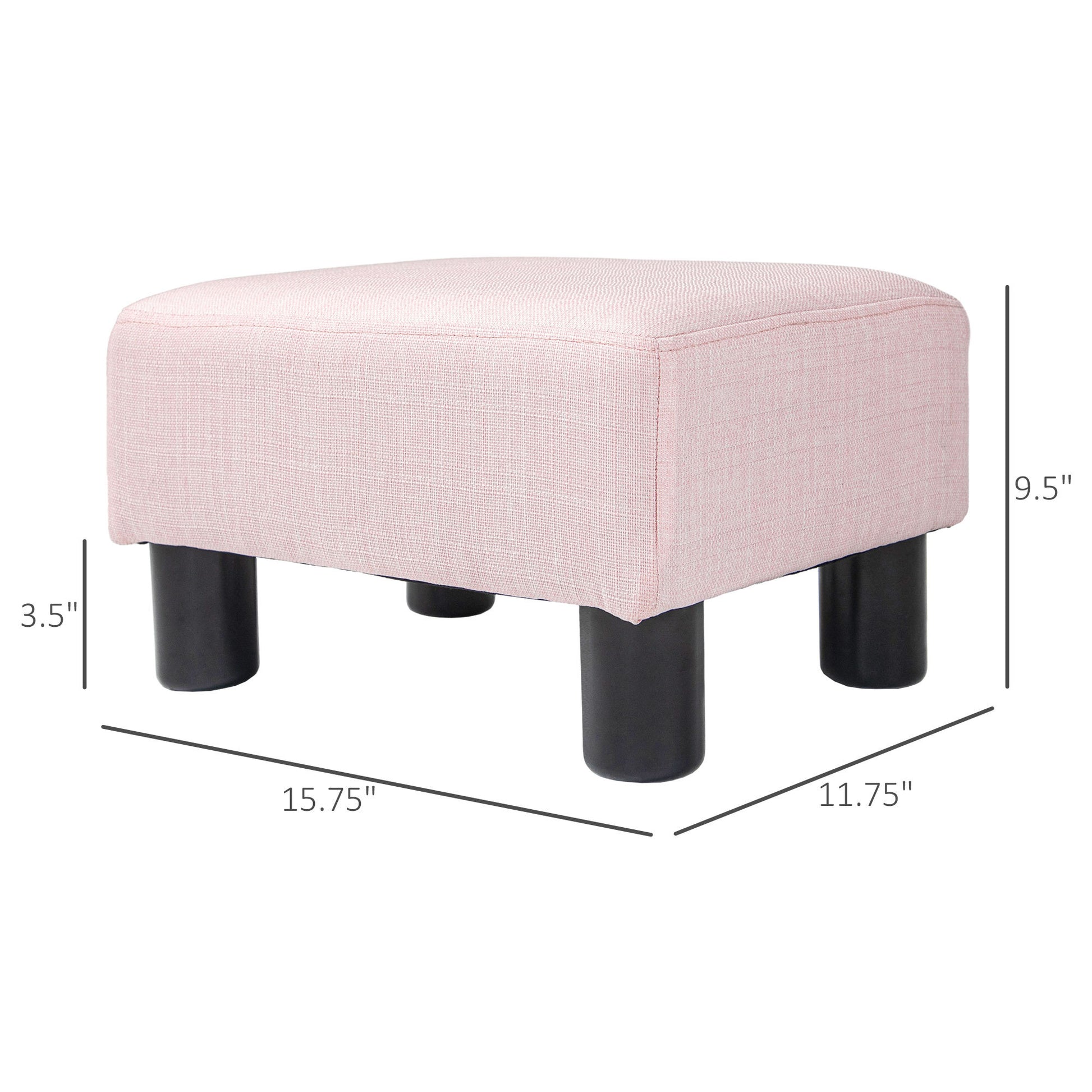 Homcom Ottoman Foot Rest, Small Foot Stool With Linen Fabric Upholstery And Plastic Legs, Cube Ottoman For Living Room, Pink Pink Linen