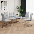 Modern Simple Rectangular Glass Dining Table, Solid Tempered Glass Countertop, Wood Transfer Metal Table Legs, Gray Pu Dining Chair Set, Suitable For Restaurant Kitchen Use Set Of 7 Upholstered Chair Glass Gray Pu Seats 6 Metal Rectangular Dining Table