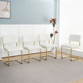 Modern Simple Light Luxury Dining White Chair Home Bedroom Stool Back Dressing Chair Student Desk Chair Gold Metal Legs Set Of 4 Metal White Teddy