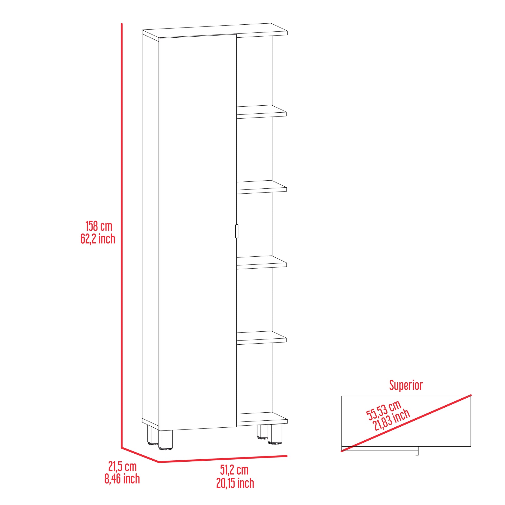 Los Angeles Linen Cabinet, Five Shelves, One Cabinet, Divisions Beige 1 5 18 To 23 In 60 In & Above Bathroom Freestanding Contemporary 5 10 Inches Melamine Melamine