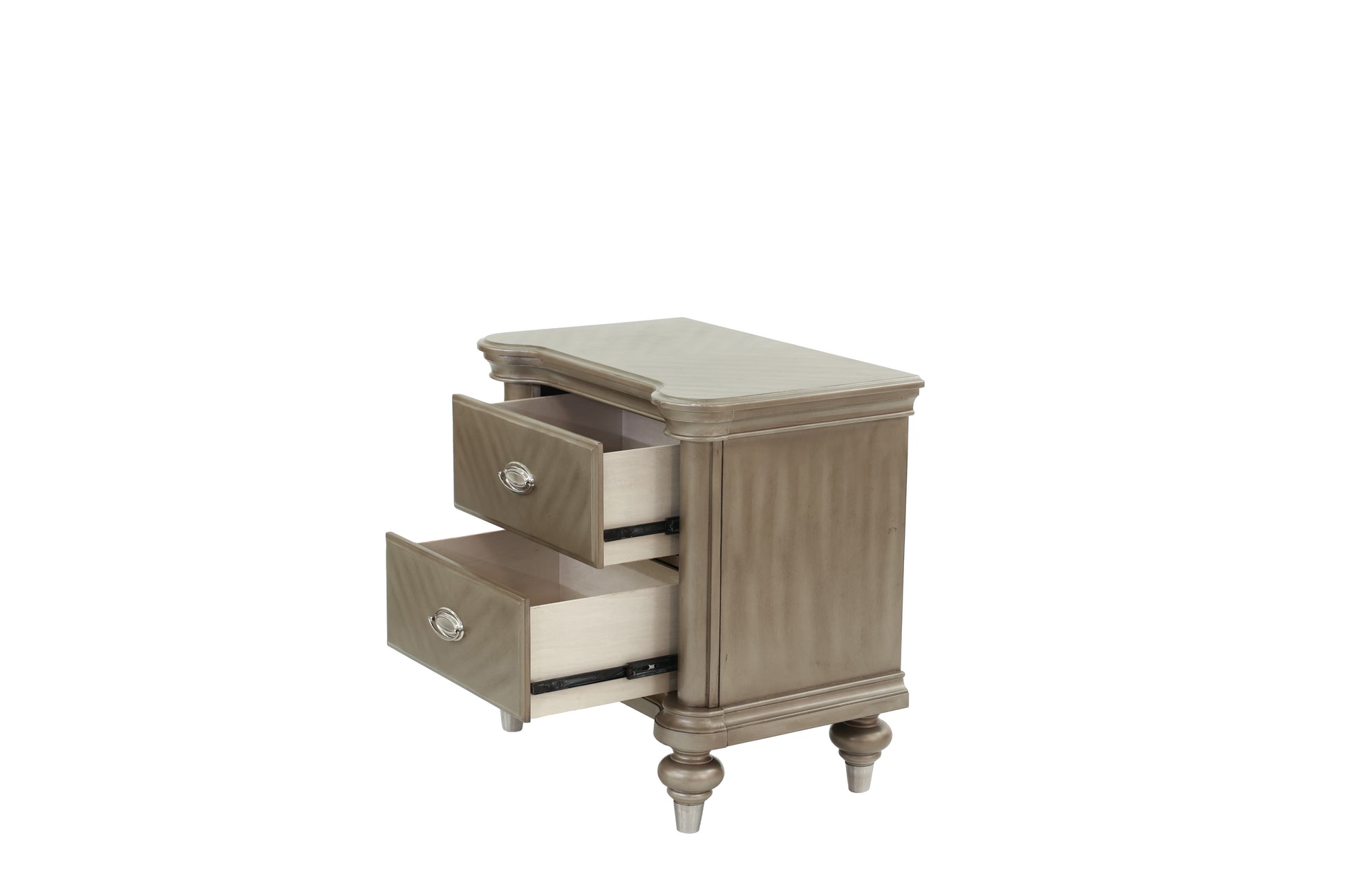 Luxury Classic Antique Silver Champagne Finish 1Pc Nightstand Storage Space Bedside Table Bedroom Furniture Antique Silver 2 Drawers Bedroom Bedside Cabinet