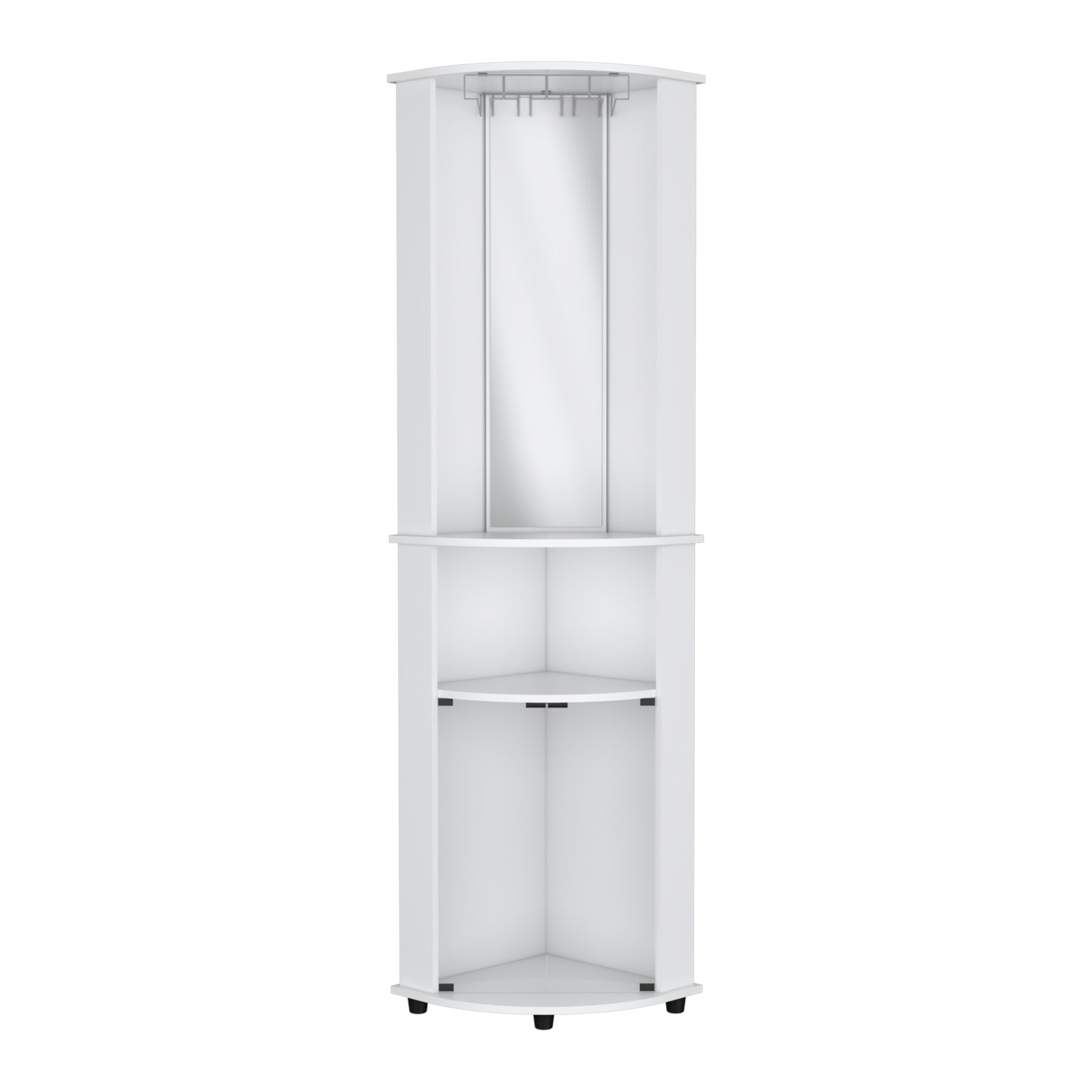 Chicago 75" H Mirrored Corner Bar Cabinet, With Glass Doors, Two Shelves And Stemware Freestanding White Mirrored Back Modern Particle Board