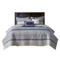 6 Piece Reversible Jacquard Quilt Set With Throw Pillows Navy King Cal King Navy Cotton